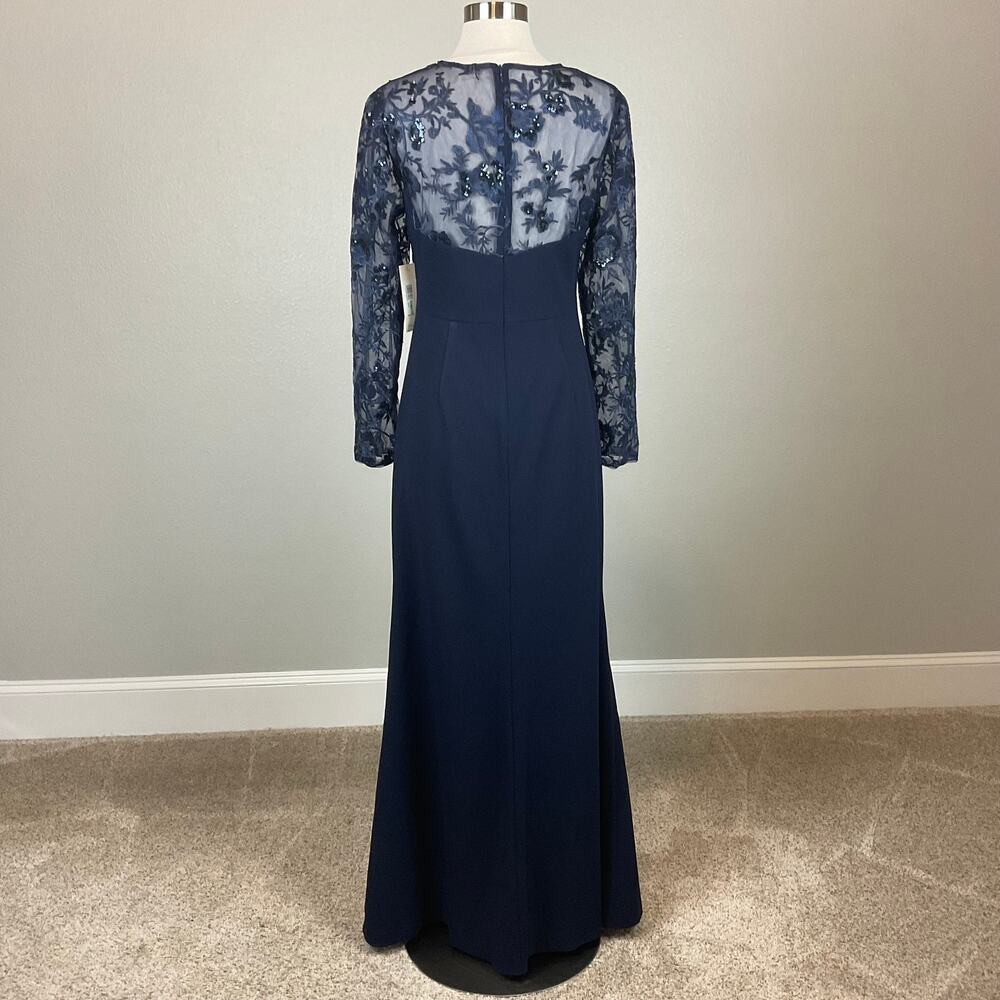 Eliza J Blue Evening Gown Sequined Lace Long Sleeve A-Line Formal Dress Size 14 - Picture 3 of 12